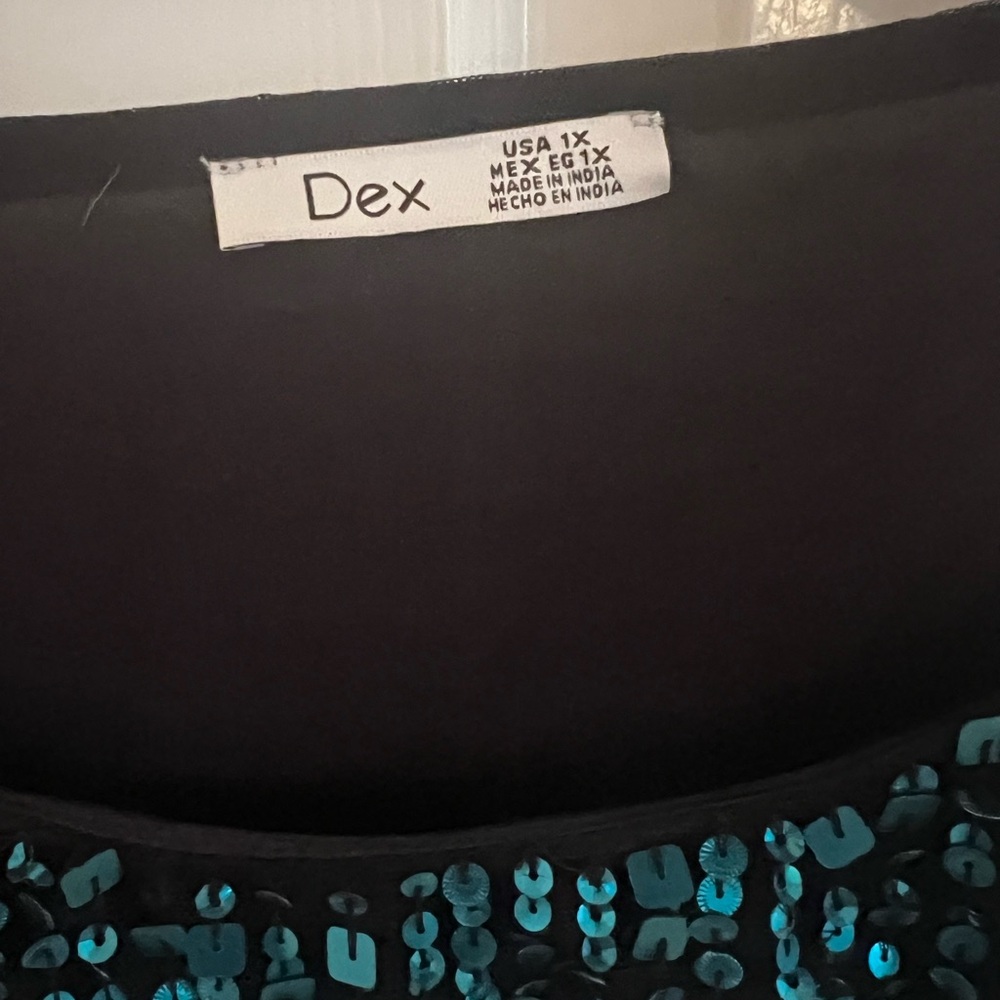 Dex Black Top with Teal Blue Sequins. NWOT. - Picture 2 of 5